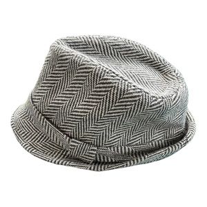 Magid Gray Cream Herringbone Wool Fedora Trilby Hat Structured Brim OS